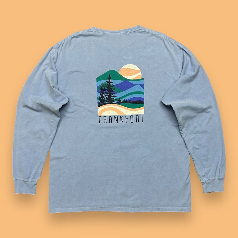 Frankfort Shirt Garment Dyed Long Sleeve Tee Mens XL Blue/Purple Cotton